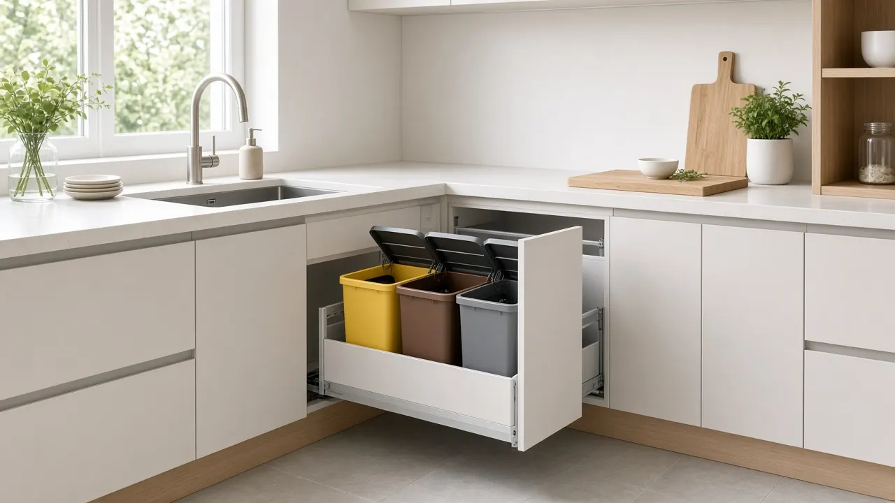Einbau-Mülltrennsystem mit mehreren Eimern im Unterschrank unter der Spüle